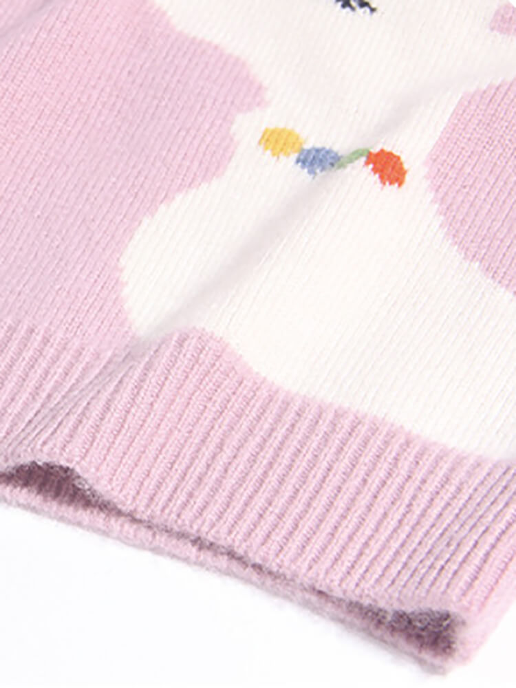 Deer and Heart Knit Soft Pink Cashmere Pullover Sweater for Girl